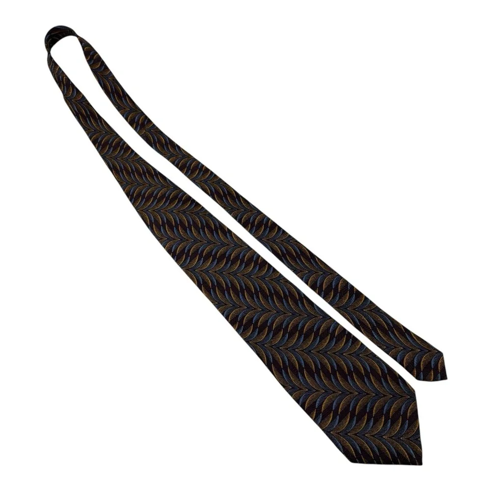 Jhane Barnes Silk‎ Tie Brown Blue Abstract Design 4